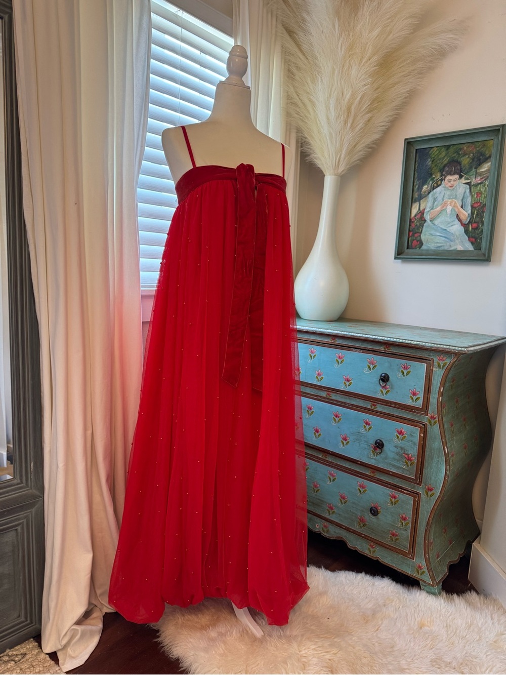 Free People Show Stopper Maxi Dress Red Embellished Mesh – Size Small - Picture 9 of 11